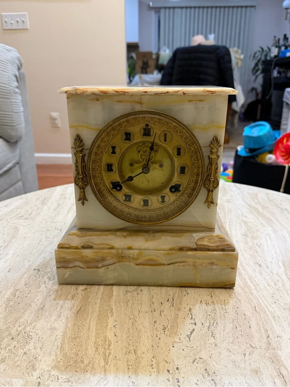Antique Late 19th Century [Onyx/Marble] Mantel Clock with Ornate Brass Accents